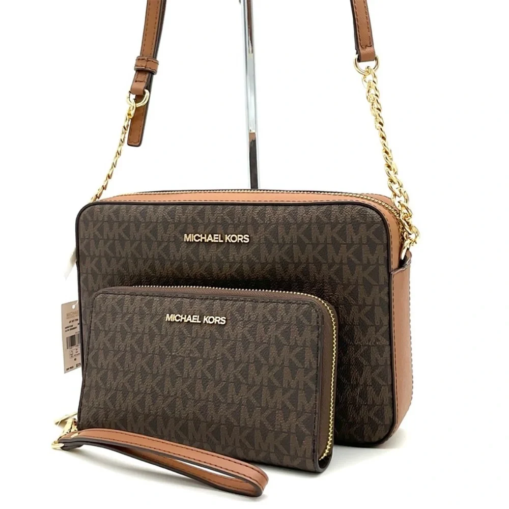 Michael Kors Large EW Crossbody Bag & JST LG Flat MF Phone Case Wallet Brown - Picture 1 of 12